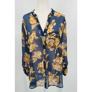 Kut From The Kloth Floral Sheer Shirt Women Large Layering Resort Vacation Trip